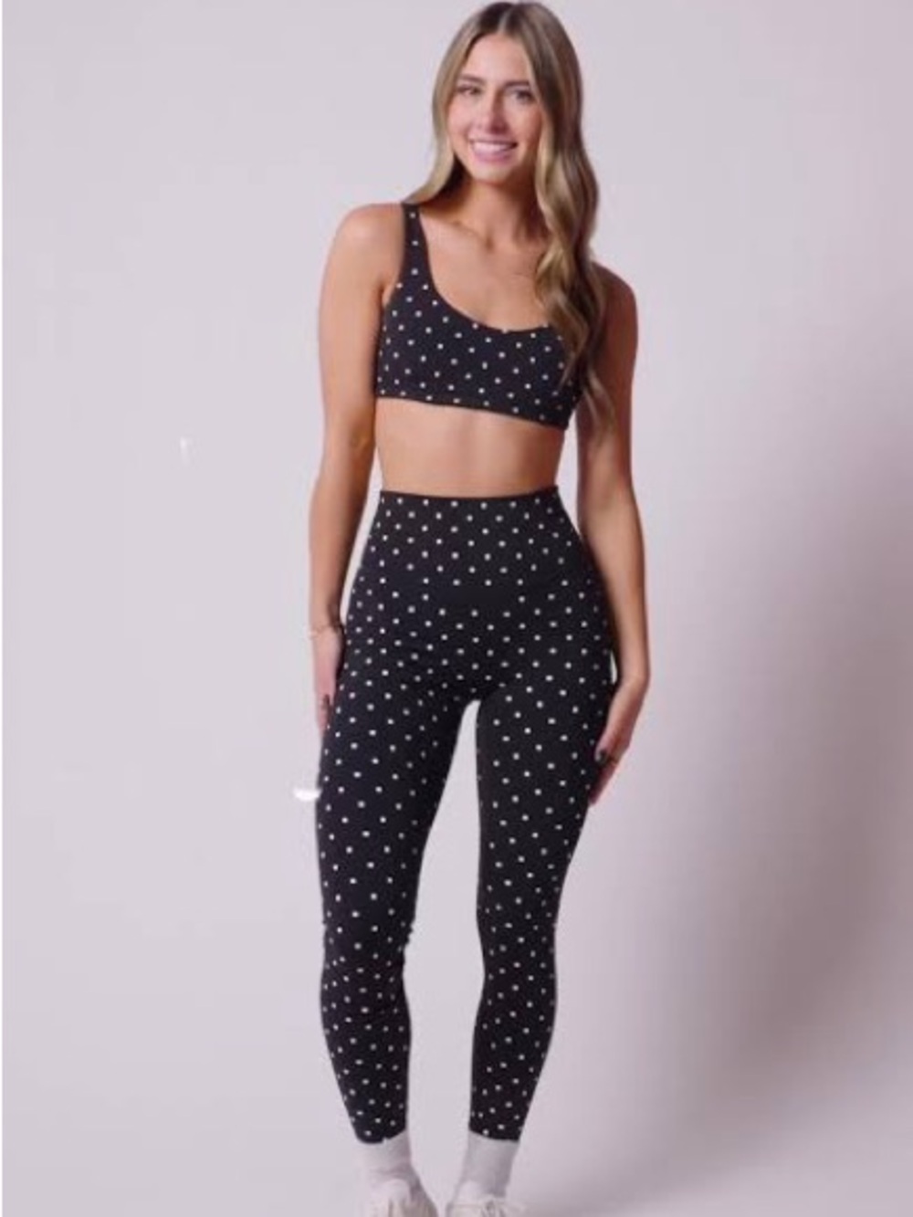 ACTA x Halle Polka Dot High-Waist Leggings & Matching Crop Top - Black